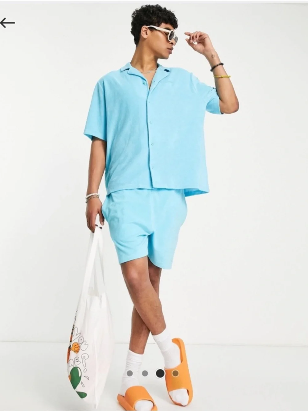 ASOS Collusion Terrycloth Button-Up Shirt in Aqua Blue - Picture 2 of 11